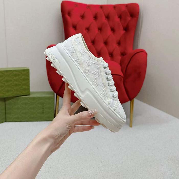 G*u*i unisex tennis 1977 sneaker off white canvas gg embroideries mid-heel