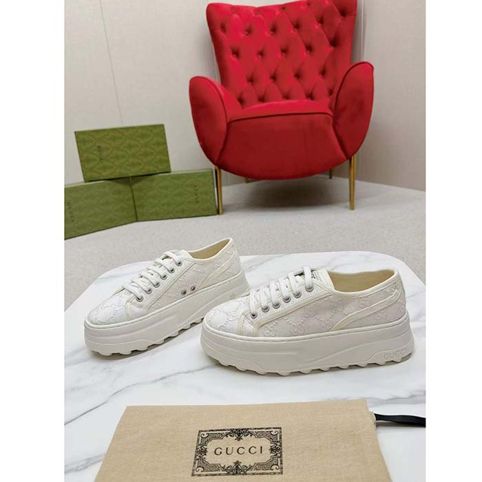 G*u*i unisex tennis 1977 sneaker off white canvas gg embroideries mid-heel