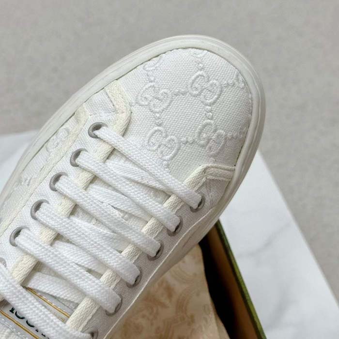 G*u*i unisex tennis 1977 sneaker off white canvas gg embroideries mid-heel