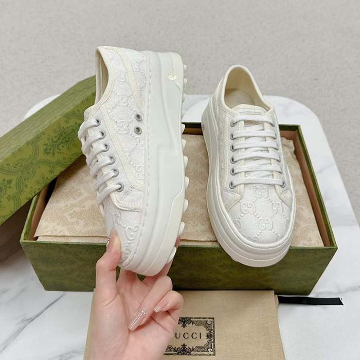 G*u*i unisex tennis 1977 sneaker off white canvas gg embroideries mid-heel