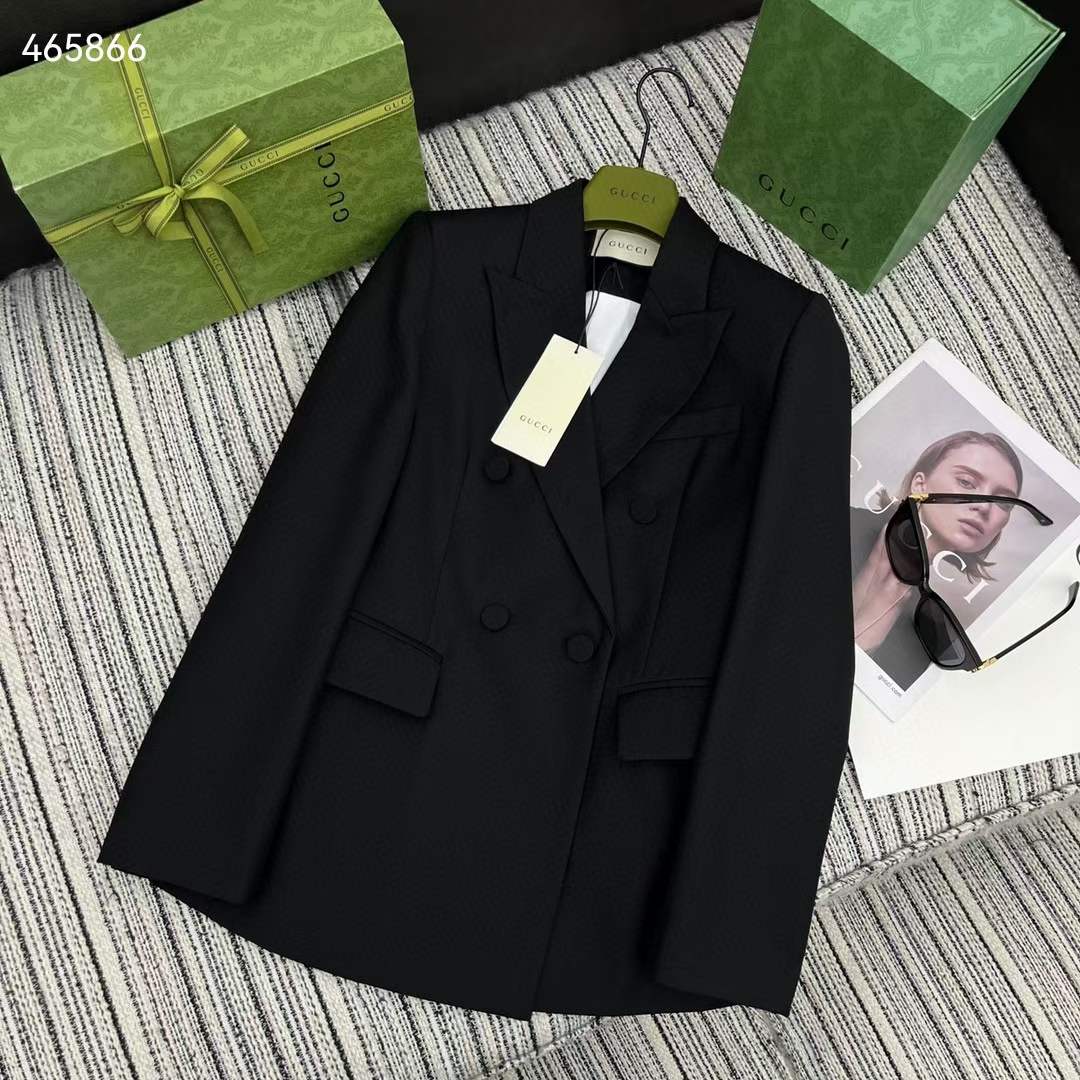 G*u*i women gg double-breasted wool jacket slimmer fitted sleeves button closure