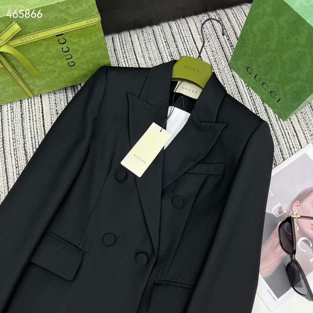G*u*i women gg double-breasted wool jacket slimmer fitted sleeves button closure
