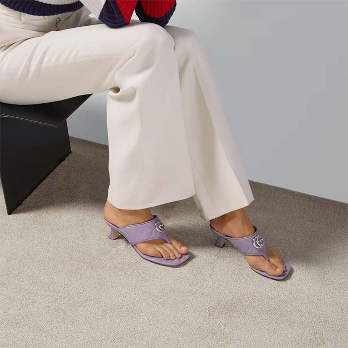 G*u*i women gg double g thong sandal lilac matelassè chevron leather mid-heel