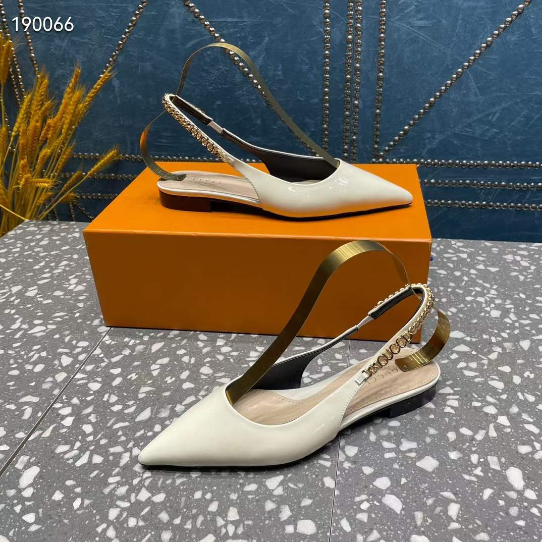 G*u*i women gg G*u*i signoria ballet flat white patent leather pointed toe