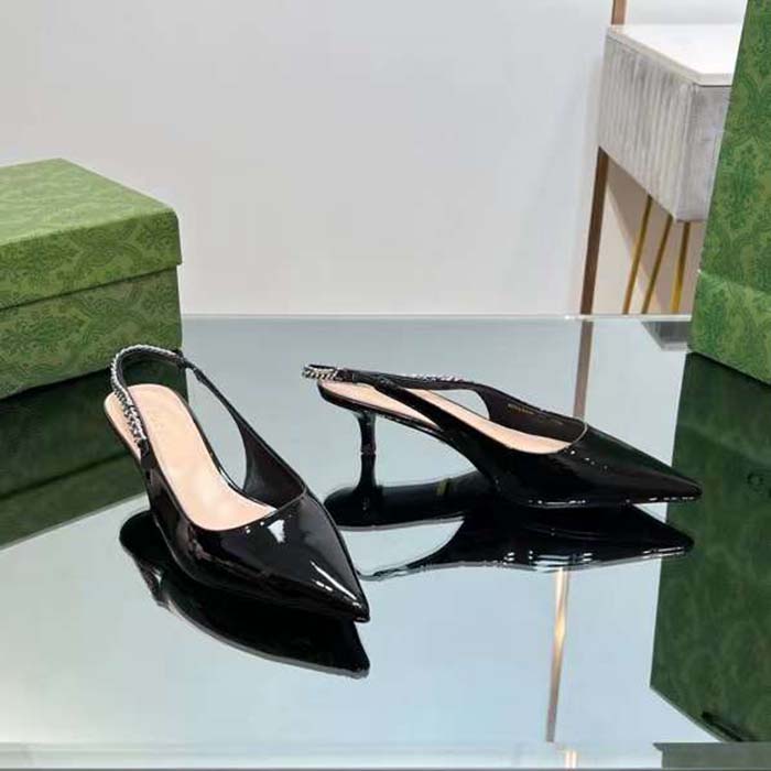 G*u*i women gg G*u*i signoria slingback pump black patent leather low heel