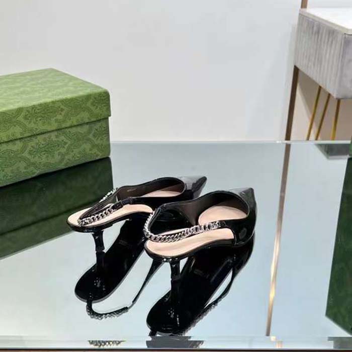 G*u*i women gg G*u*i signoria slingback pump black patent leather low heel