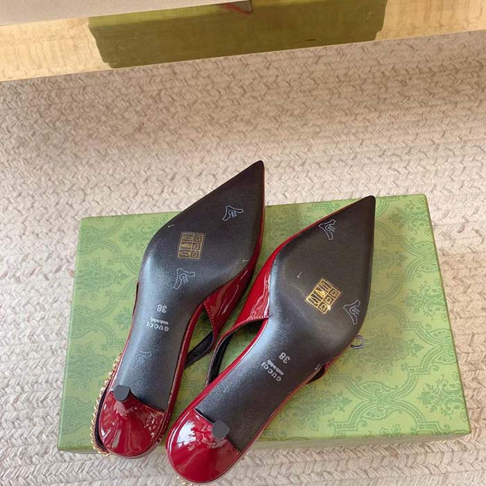 G*u*i women gg G*u*i signoria slingback pump red patent leather low heel