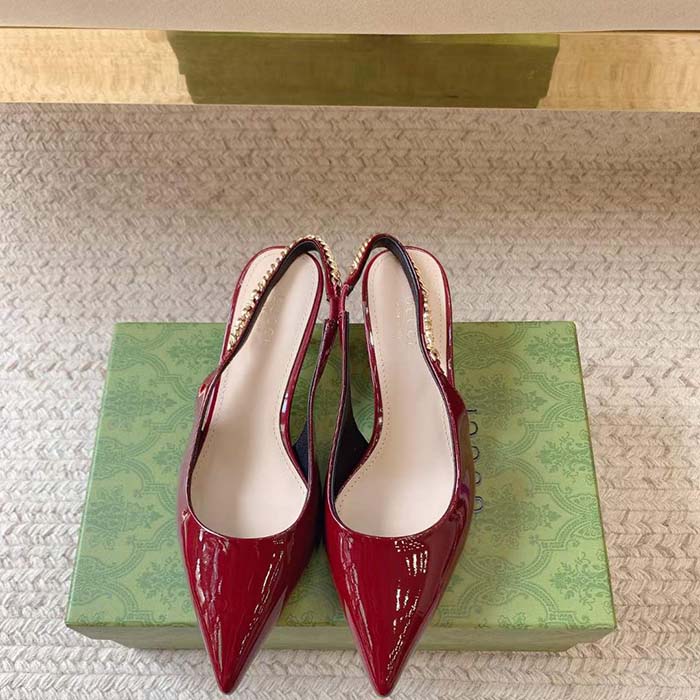 G*u*i women gg G*u*i signoria slingback pump red patent leather low heel