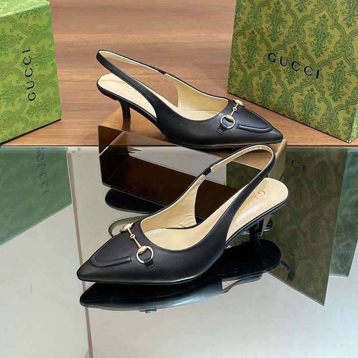 G*u*i women gg horsebit slingback pump black leather low heel