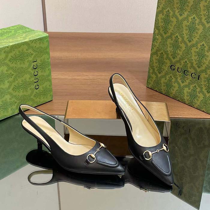 G*u*i women gg horsebit slingback pump black leather low heel