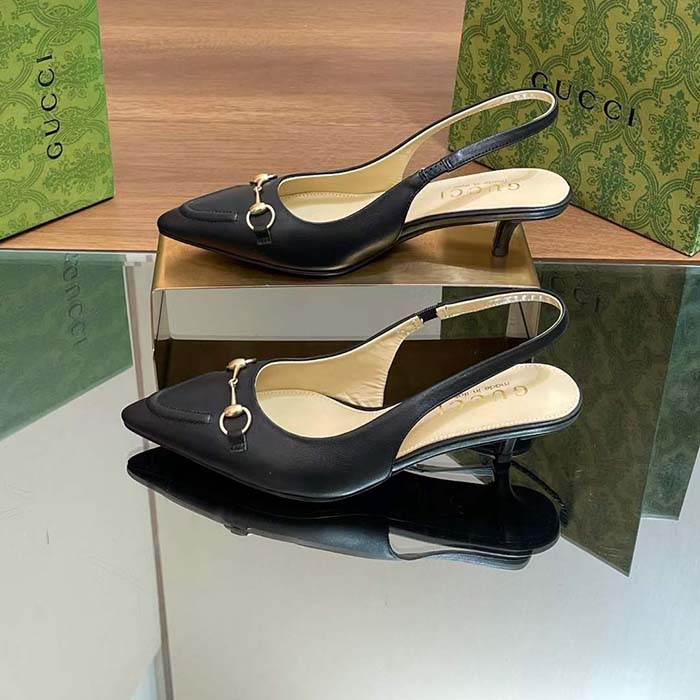 G*u*i women gg horsebit slingback pump black leather low heel