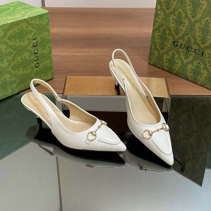 G*u*i women gg horsebit slingback pump white leather low heel