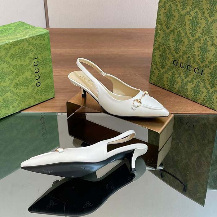 G*u*i women gg horsebit slingback pump white leather low heel