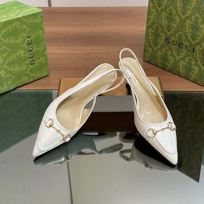 G*u*i women gg horsebit slingback pump white leather low heel