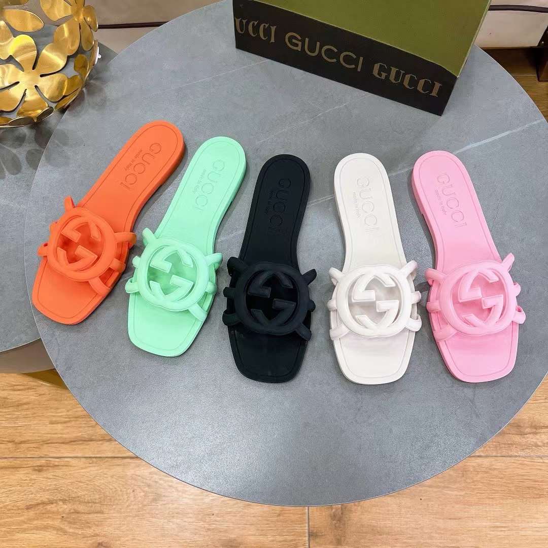 G*u*i unisex gg interlocking g slide sandal black rubber flat