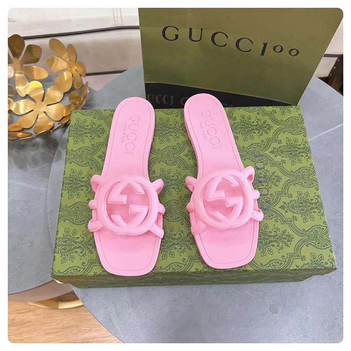 G*u*i women gg interlocking g slide sandal pink rubber flat