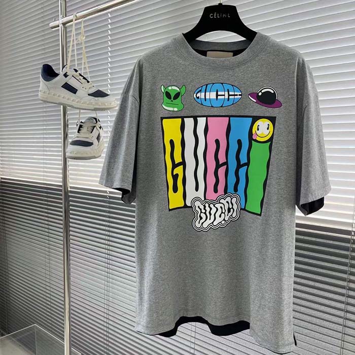 G*u*i women gg reversible cotton jersey t-shirt grey crewneck short sleeves