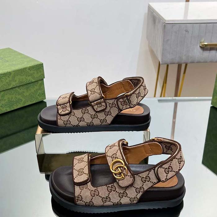 G*u*i women’s double g sandal beige ebony original gg canvas rubber flat
