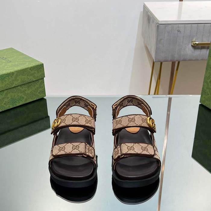 G*u*i women’s double g sandal beige ebony original gg canvas rubber flat