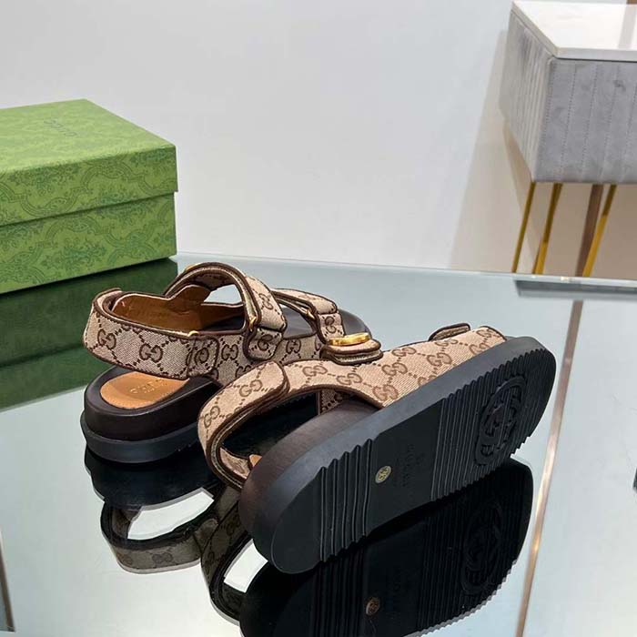 G*u*i women’s double g sandal beige ebony original gg canvas rubber flat