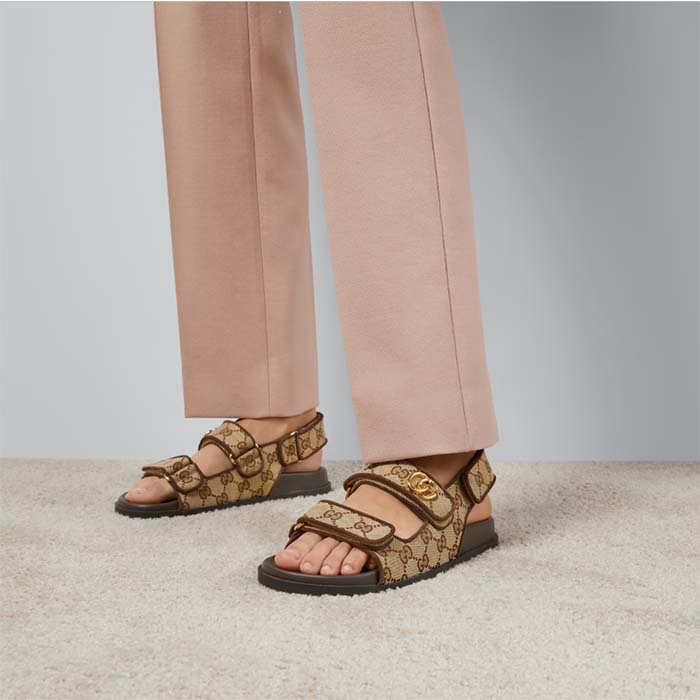 G*u*i women’s double g sandal beige ebony original gg canvas rubber flat