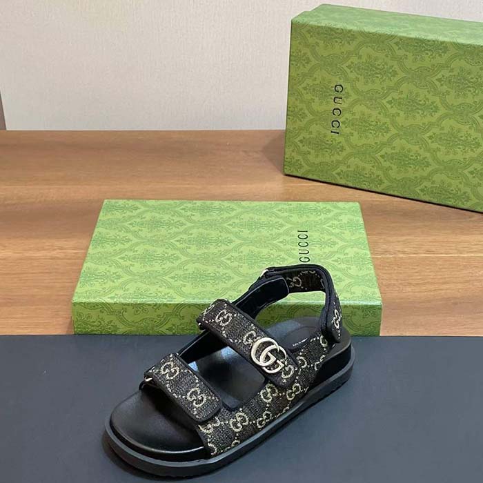 G*u*i women’s sandal double g black grey gg denim rubber flat