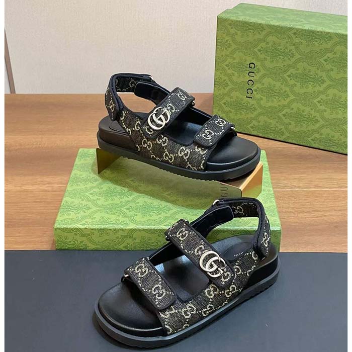 G*u*i women’s sandal double g black grey gg denim rubber flat
