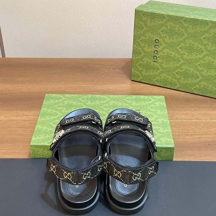 G*u*i women’s sandal double g black grey gg denim rubber flat
