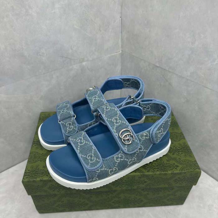 G*u*i women’s sandal double g blue gg denim rubber flat