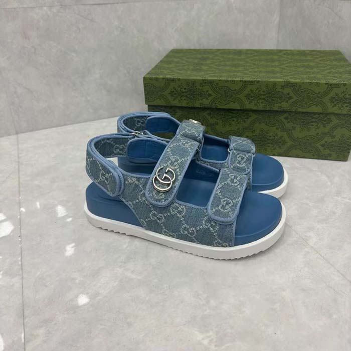 G*u*i women’s sandal double g blue gg denim rubber flat
