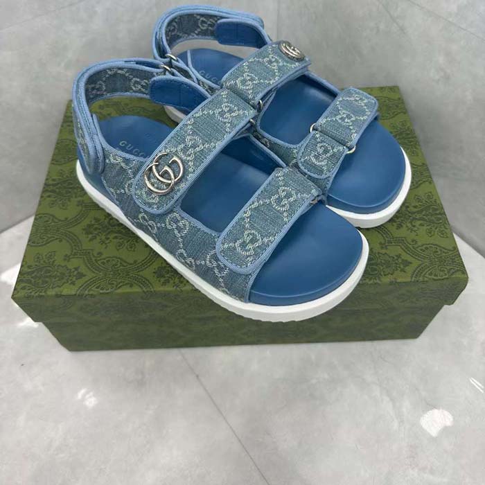G*u*i women’s sandal double g blue gg denim rubber flat
