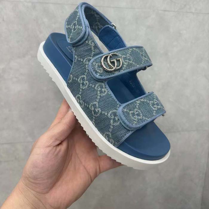 G*u*i women’s sandal double g blue gg denim rubber flat