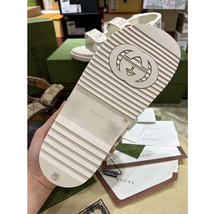 G*u*i women’s sandal double g ivory gg crystal canvas rubber sole flat