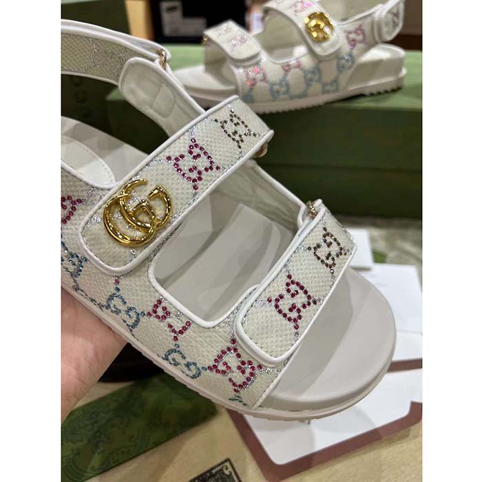 G*u*i women’s sandal double g ivory gg crystal canvas rubber sole flat