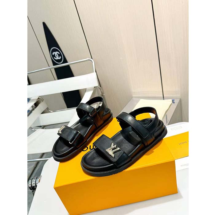 Louis Vuitton LV Sunset Comfort Flat Sandal Black Lamb Leather 1ABW6W