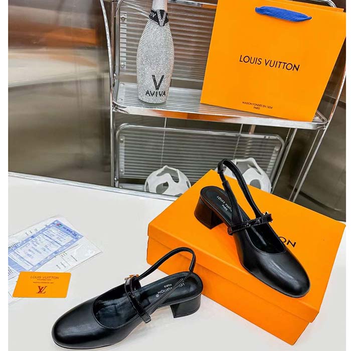Louis Vuitton Women LV Romy Slingback Pump Black Lambskin Leather 1ACUQU
