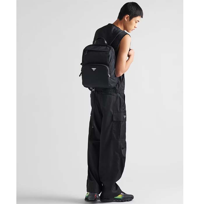 Prada Unisex Re-Nylon Saffiano Leather Backpack Black Fabric Zipper Closure