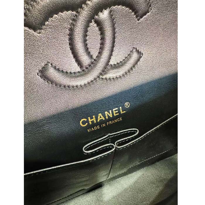 Chanel Women CC Classic 11.12 Handbag Printed Fabric Gold-Tone Metal Black Multicolor