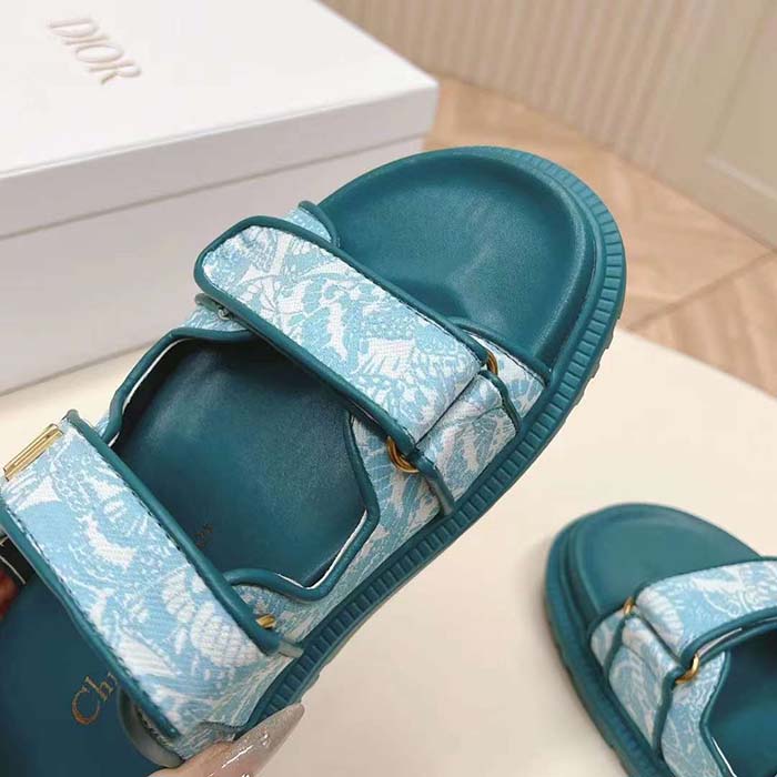 Dior Unisex CD Dioract Slide Technical Fabric Sea Green Allover Butterfly Print