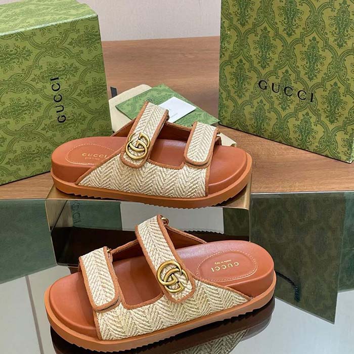 G*u*i gg unisex sandal double g natural raffia effect viscose rubber flat