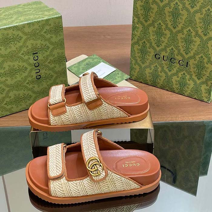 G*u*i gg unisex sandal double g natural raffia effect viscose rubber flat