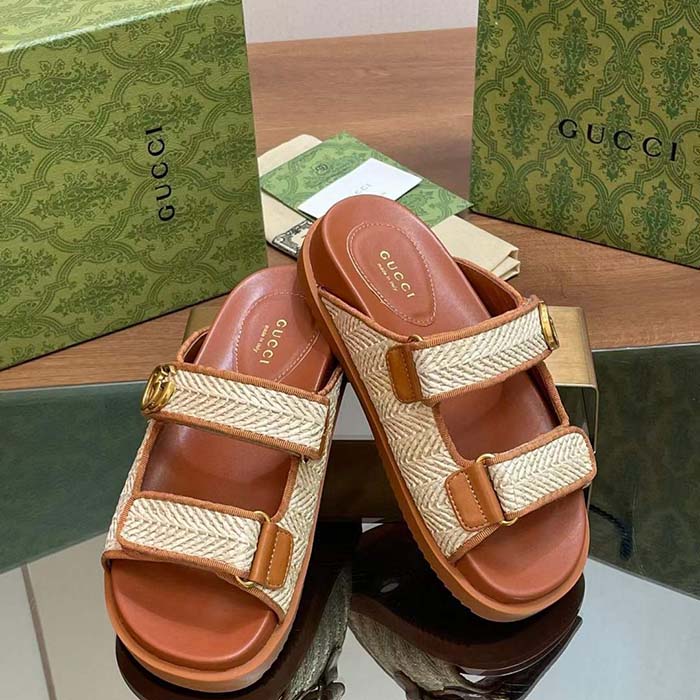G*u*i gg unisex sandal double g natural raffia effect viscose rubber flat