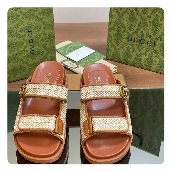 G*u*i gg unisex sandal double g natural raffia effect viscose rubber flat