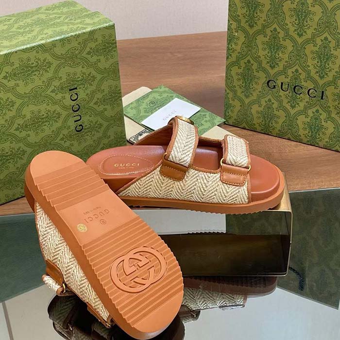 G*u*i gg unisex sandal double g natural raffia effect viscose rubber flat