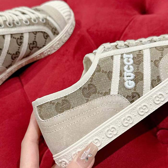 G*u*i unisex gg canvas sneaker beige ebony original gg canvas lace up flat