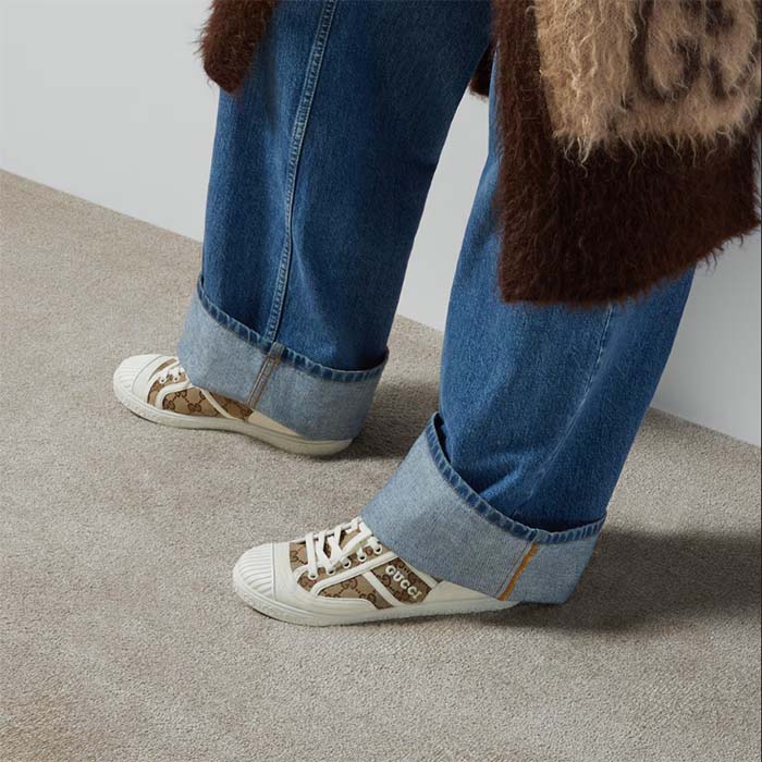 G*u*i unisex gg canvas sneaker beige ebony original gg canvas lace up flat