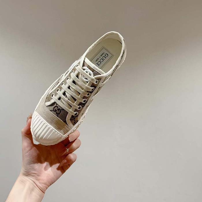 G*u*i unisex gg canvas sneaker beige ebony original gg canvas lace up flat