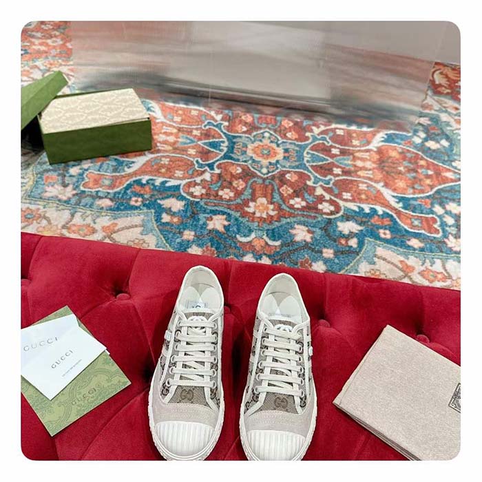 G*u*i unisex gg canvas sneaker beige ebony original gg canvas lace up flat