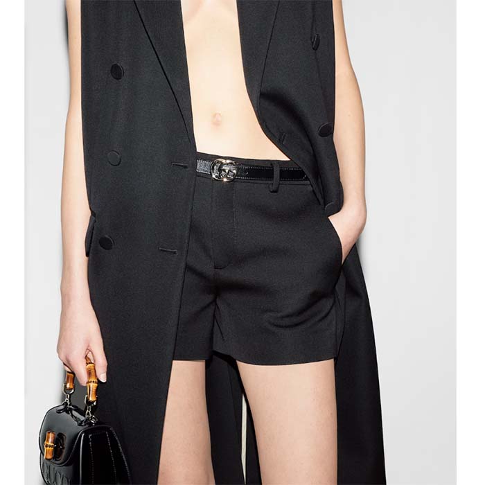G*u*i unisex gg marmont thin belt black leather double g buckle
