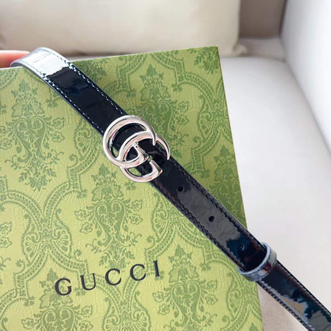 G*u*i unisex gg marmont thin belt black leather double g buckle